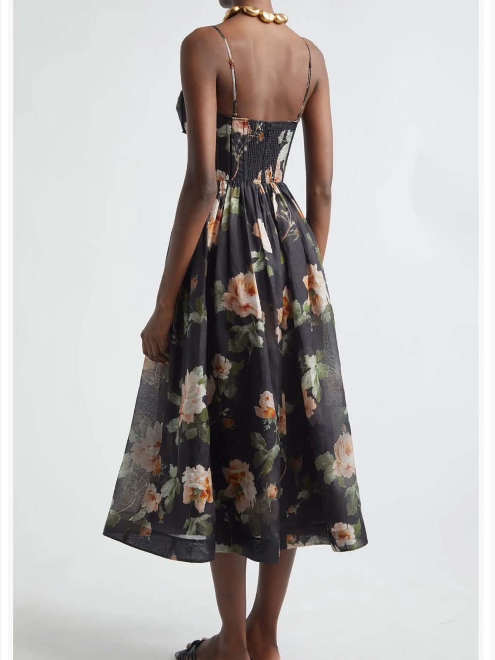 Zimmermann Black Midi Dress with Peach and Cream Florals- NWT - Picture 3 of 7